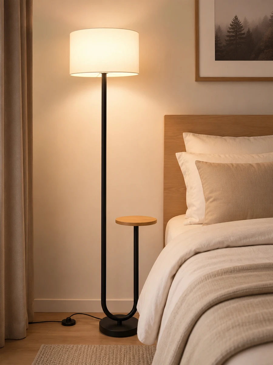 2026 Minimalist Modern Art Floor Lamp, Elegant Standing Lamp with Side Tray for Living Room Sofa Corner Bedroom Bedside