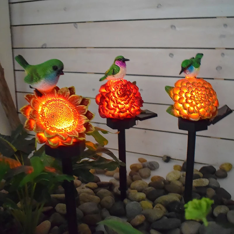 ソーラー式中庭バルコニー景観照明、中庭屋外公園ガーデン樹脂製フラワーバードキャンプ雰囲気照明