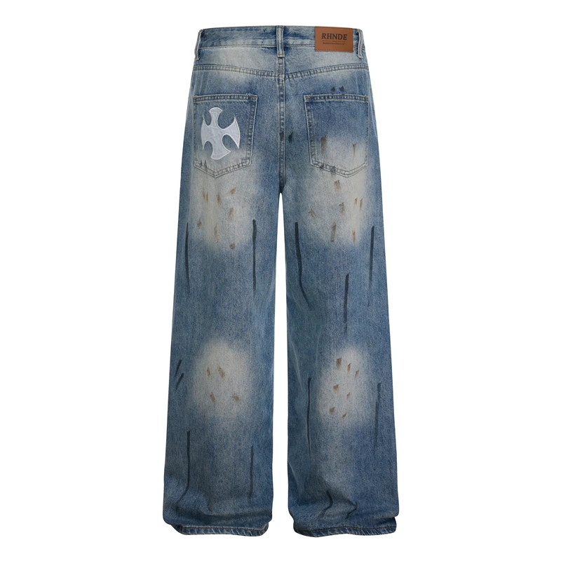 

Джинсы GXFortune American High Street Distressed Dye Denim, свободные, повседневные, широкие, длинные, для мужчин и женщин.