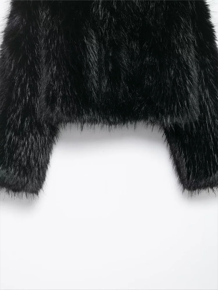 Hh mulheres inverno quente casacos curtos moda o-pescoço mangas compridas sólido casacos casuais mulher efeito de pele do falso casual streetwear topo