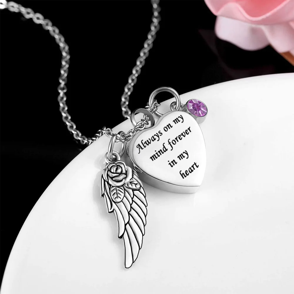 2Pcs Cremation Jewelry for Ashes Heart Crystal Urn Necklace Pendants Ashes for Human Keepsake Memorial Angel Wing