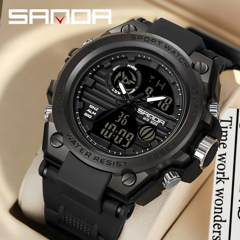 SANDA 739 G Style Double Display Men Watch Military Sports Watches Date Digital Waterproof Electronic Wristwatch reloj hombre