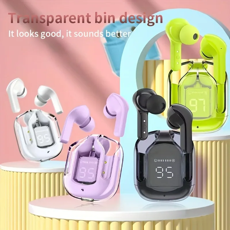 Original Wireless Bluetooth Earphone Transparent HIFI Headphones LED Power Digital Display Stereo Sound Earphones for Xiaomi