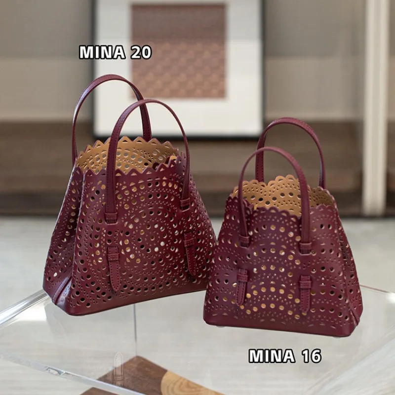 Neue Einkaufstasche Französisch Rindsleder Handgemachte Tasche Nische Laser Gravierte Hohl Leder Gemüse Korb Tasche Casual Vielseitig Temperament