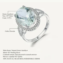 GEM'S BALLET Luxury 5.57Ct Oval Natural Green Amethyst Gemstone Rings 925 Sterling Silver Wedding Ring For Women Fine Jewelry