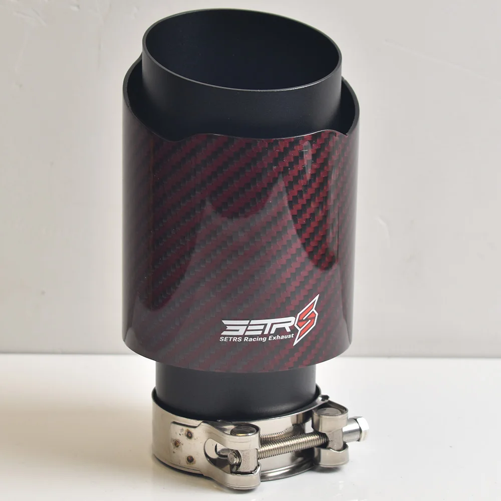 

Setrs Racing Матовая черная выхлопная труба Глянцевая саржевая красная волокно Карбоновые автомобильные модифицированные насадки Хвосты Наконечник глушителя