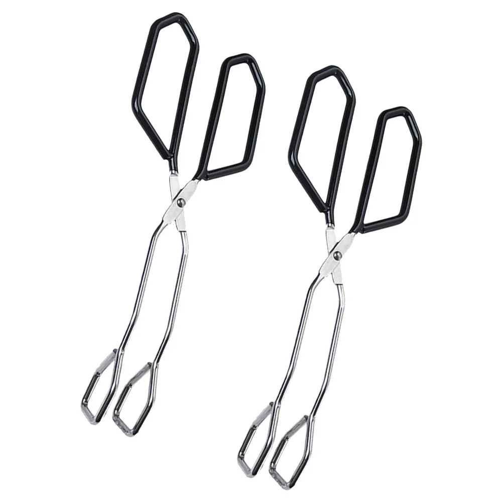 

2Pcs Anti-Scald Food Squeezer Long Handles Stainless Steel Clip for Grilling Salad Blending Parties Weddings Black Bend
