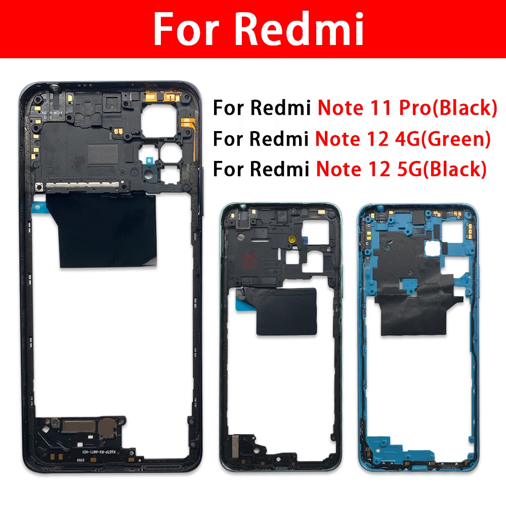 Middle Frame Bezel Plate For Xiaomi Redmi Note 11 12 Pro 4G 5G Middle LCD Frame Housing Cover With Sides Key Replacement