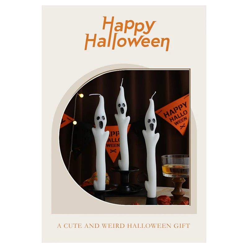 B08B-Decorios de Halloween, velas fantasma espeluznantes de 9,8 ", 2 velas cónicas para interiores, decoración de mesa para fiesta y hogar