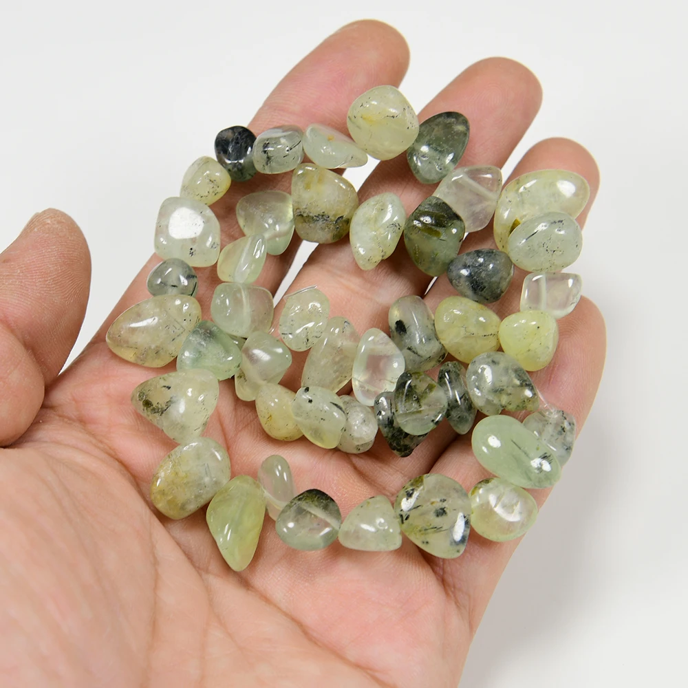 APDGG 5 Strands Natural Green Prehnite Stone Polished Top-drilled Freeform Nugget Loose Beads 15.5