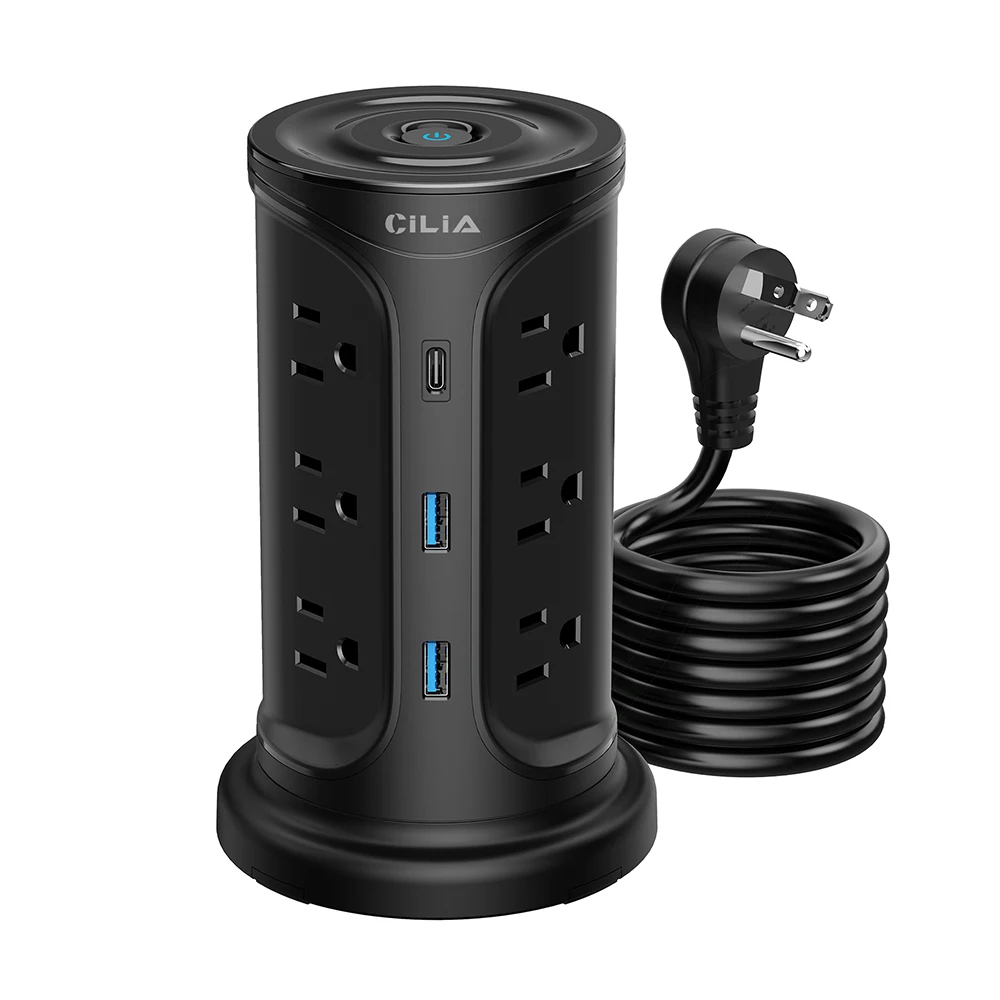 

15-in-1 Power Tower - Vertical Power Strip, 12 DC Outlets, 1 Type-C Port, 2 USB Ports, 1.5m Cord