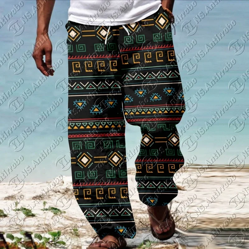 2025-26 Men African Dashiki Traditional Style Trouser Casual Summer Hawaii Holiday Ankara Beach Floral Pants Vintage Man Pants