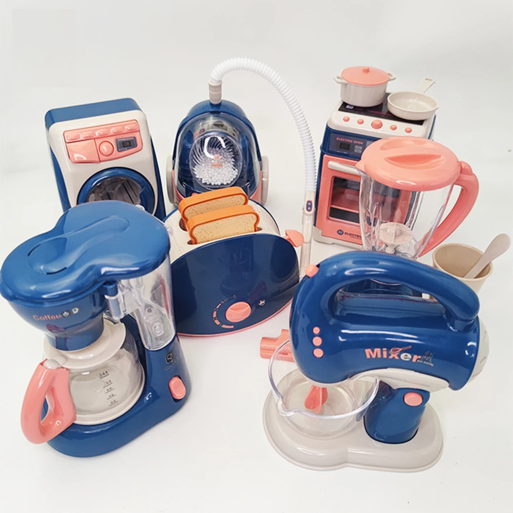 Juguetes de juego de cocina, aspiradora eléctrica, barredora de agua, dispensador de exprimidor doméstico, lavadora, electrodomésticos de simulación