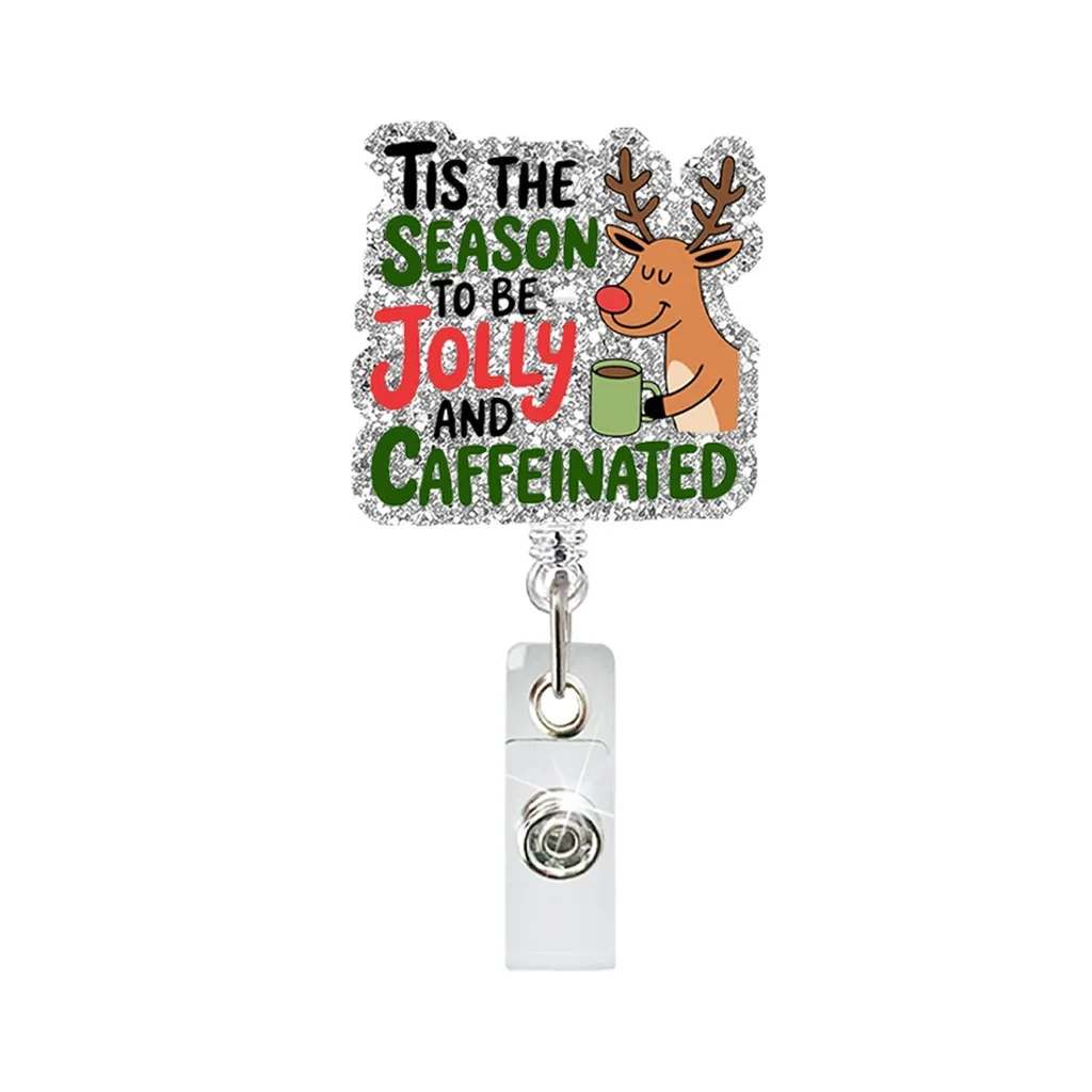 Name Tag Holder Extendable Retractable Badge Reel Acrylic Badge Reel Heavy Duty Christmas Badge Reel For Christmas Event Work Id