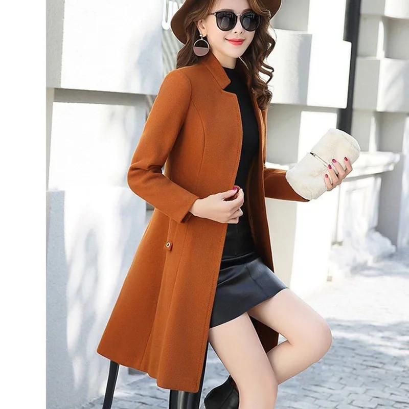 Women Jacket Wool Blends Coat 2024 Autumn Winter New Fashion Thicken Warm Overcoat Slim Long Tops Outerwear Female