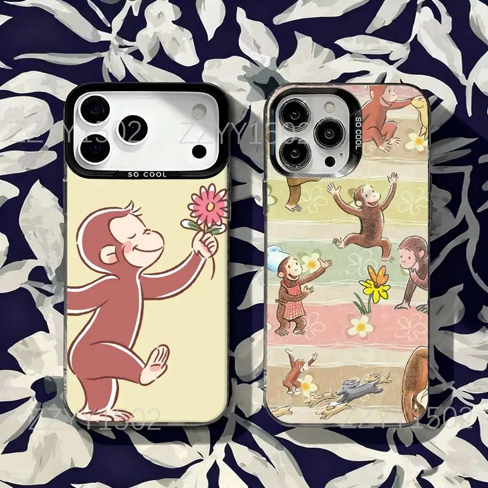 

Curious George Monkey For iPhone 17,16,15,14,13,12,X,8,Pro,Max,Plus,SE4,Air,Mini Anti-Slip Black IMD Matte Case