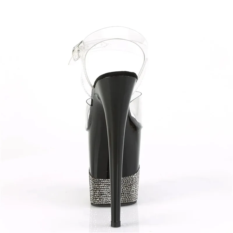 Sexy Transparent Platform Sandals | 20CM Crystal Clear Heels | Glitter Rhinestone Accents Metal Buckle | Stage Performance Shoes