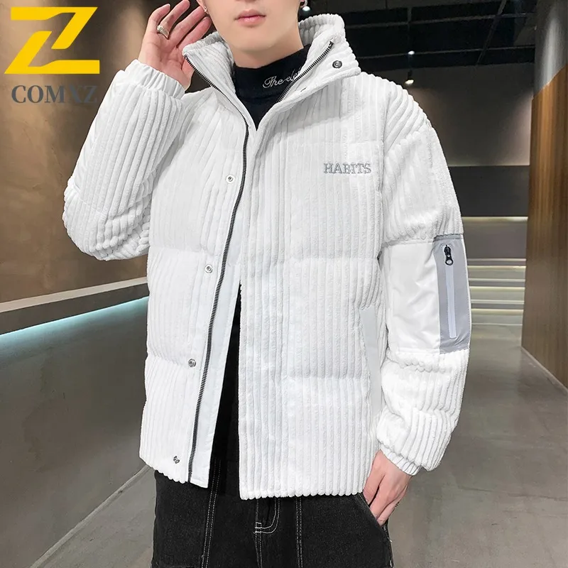 COMXZ Corduroy White Duck Down Thickened Windproof Warm Down Jacket Trend Stand Collar Lightweight High Street Fashion Garment