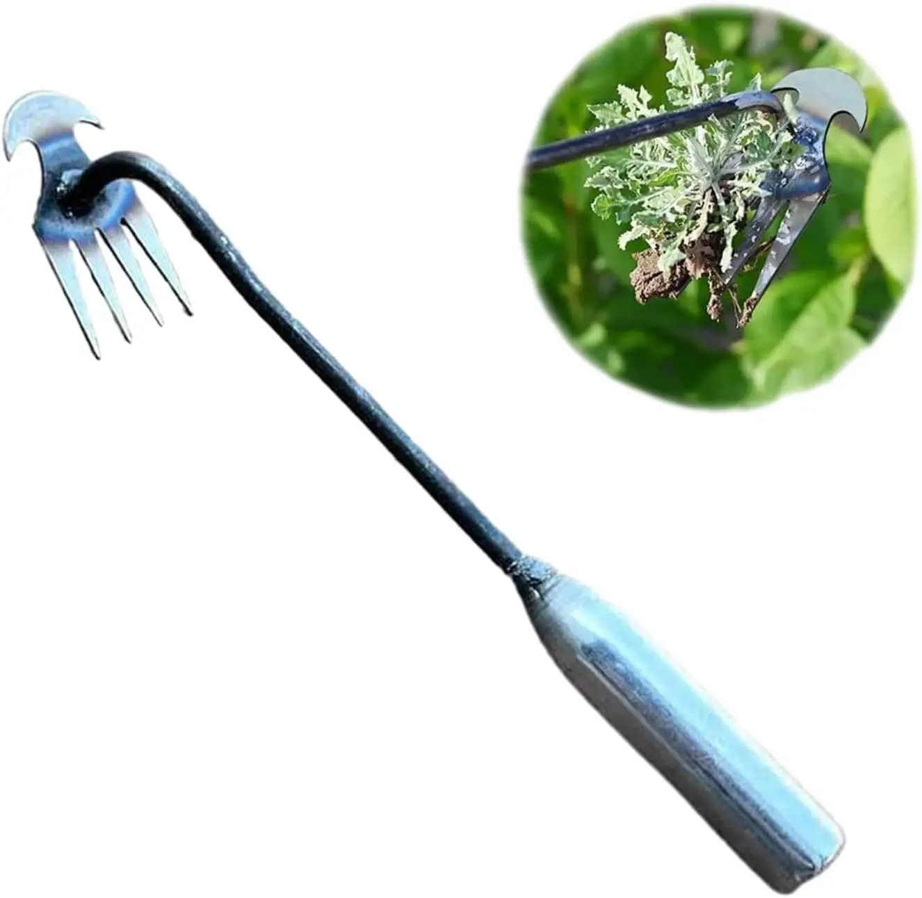 Weeding Artifact Uprooting Weeding Tool, Stainless Steel Forged Weed Puller Stand Up 4 Teeth Dual Purpose Weeder For Garden