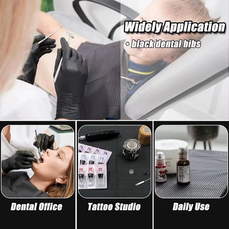 250/125/50/20PCS Disposable Tattoo Clean Pad Black Tattoo Bib Table Covers Clean Patient Dental Napkins Supplies