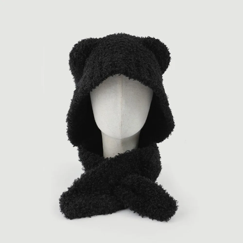 

Fashion Warm Plush Bear Ear Hat Velvet Cap Cute Beanies Windproof Thickened Hat Scarf Integrated Ski
