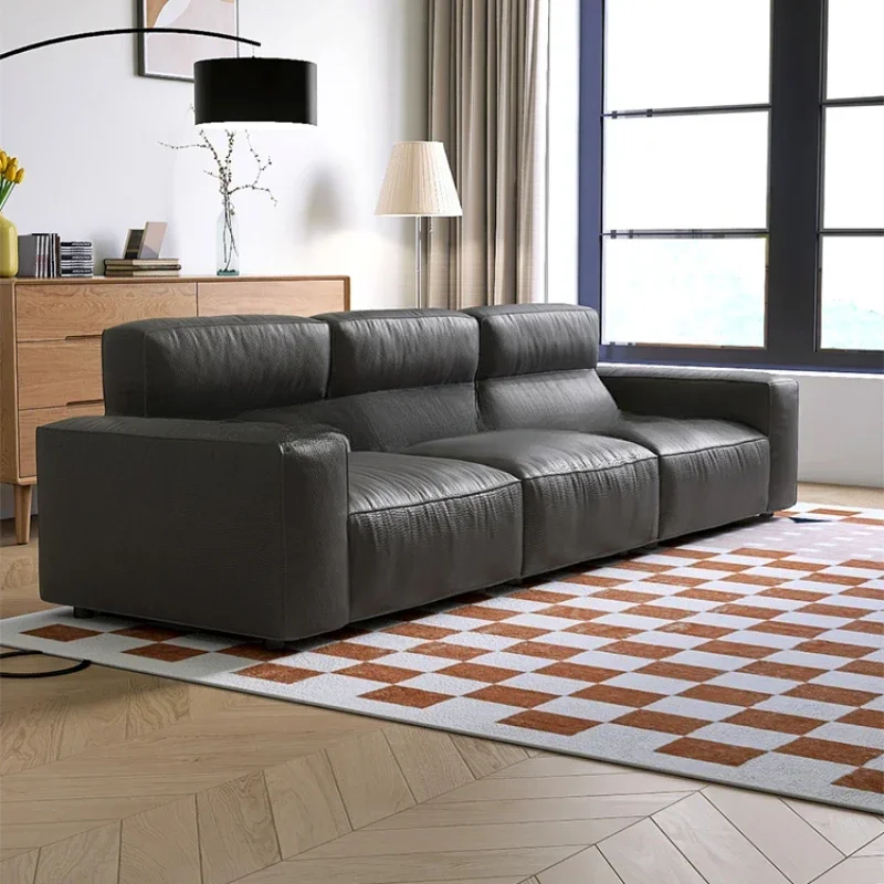 

High backrest tofu block sofa living room black silicone leather straight row cat scratch fabric modern