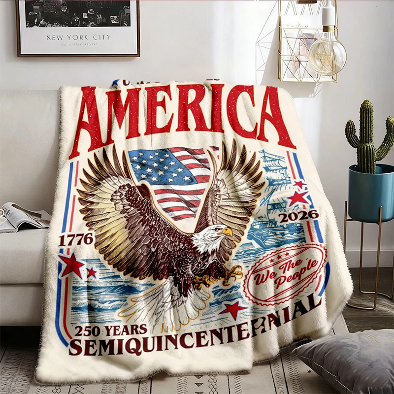 America 250th Anniversary  Flannel Blanket, We The People Patriotic Eagle American Flag Flannel Throw
