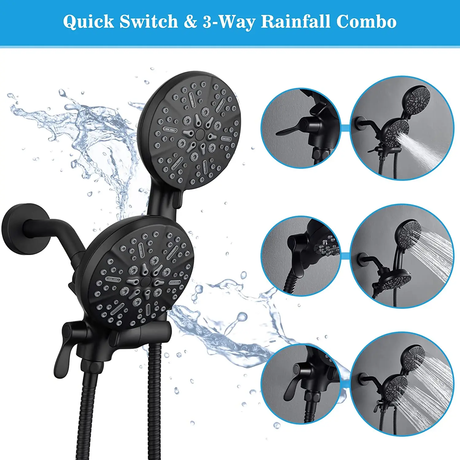 Imagem -06 - Top Qualidade Handheld Shower Conjunto de Combinação de Chuva Chuveiro 3-way Chuva Dupla e Handheld Shower Head Combinação com Conjunto de Mangueira