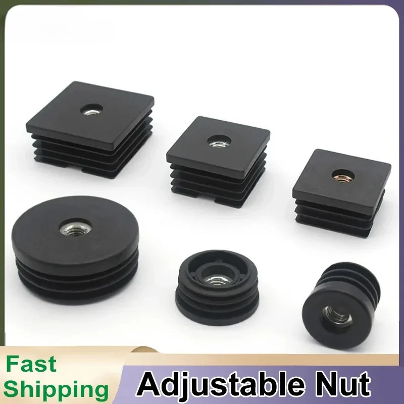 M8 Square Pipe Plugs with Adjustable Nut Hole Blanking End Inserts Caps Pipe Cover Furniture Leg Feet Tube Plug