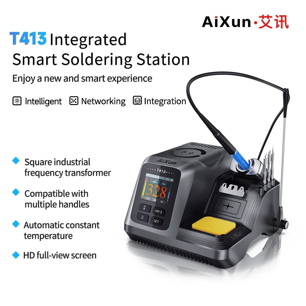 AIXUN T413 stazione di saldatura intelligente 200W maniglia di precisione intelligente integrata T245 per riparazione di saldatura di precisione PCB