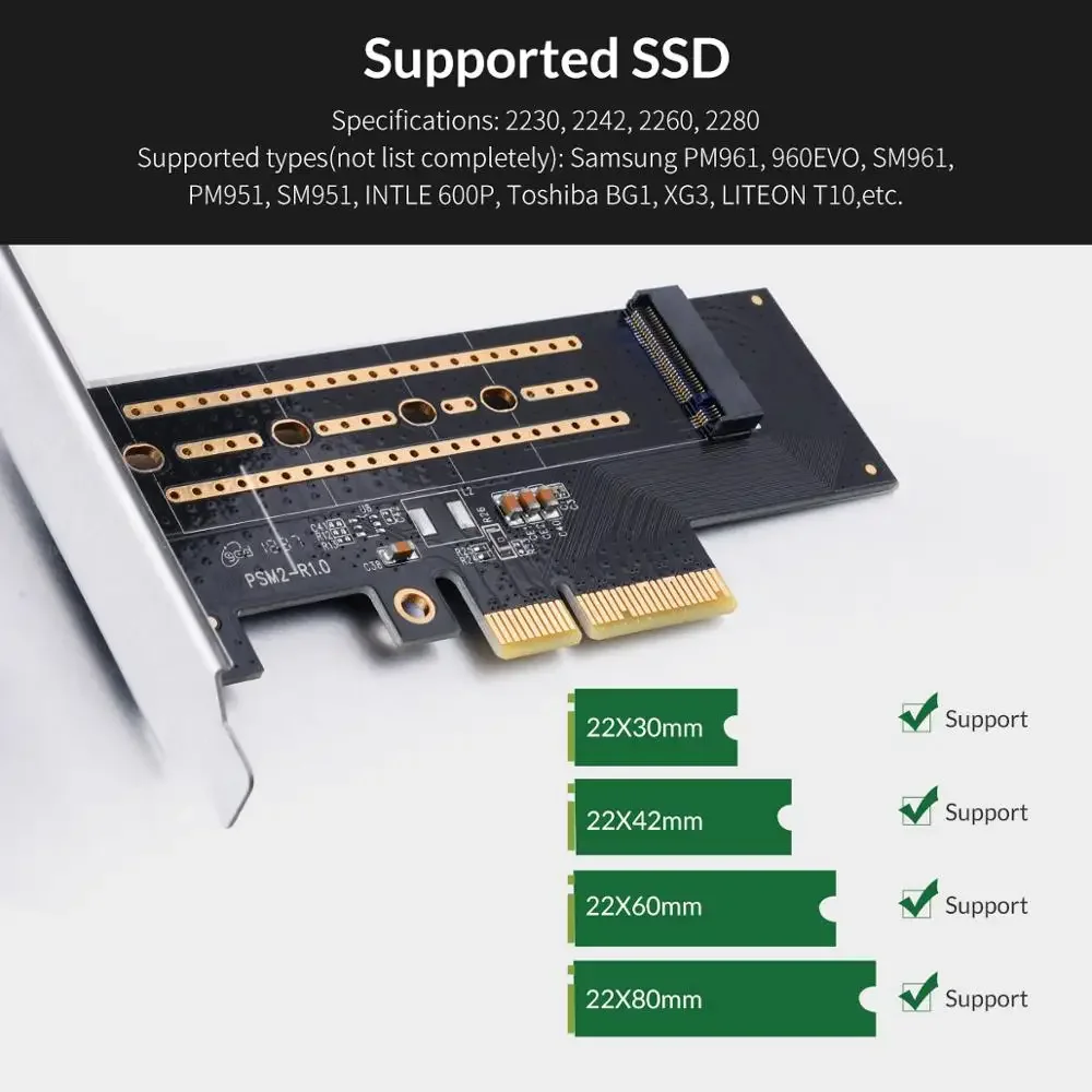 ORICO PSM2 PCI-E PCI Express 3.0 Gen3 X4 To M.2 Mคีย์SSD M2 Keyการ์ดเชื่อมต่อสําหรับPCI Express 3.0X4 2230 2242 2260 2280 ขนาด