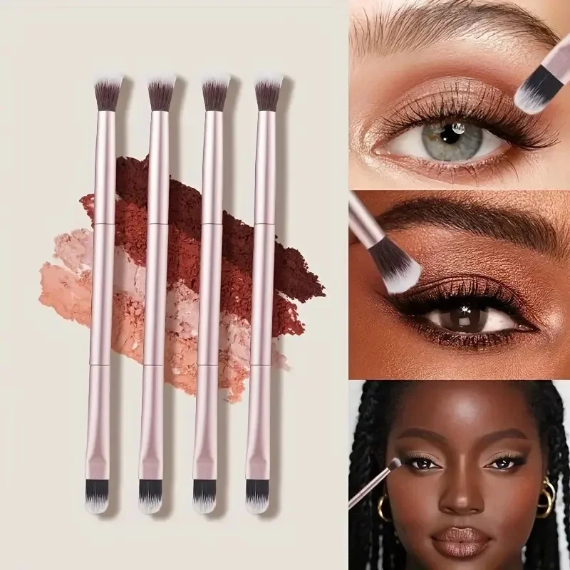 3-18Pcs Rose Gold Dual-Ended Eyeshadow Brush-Professional Makeup Brush Set With Flat Shader Blending Brush Ultra Soft Synthetic