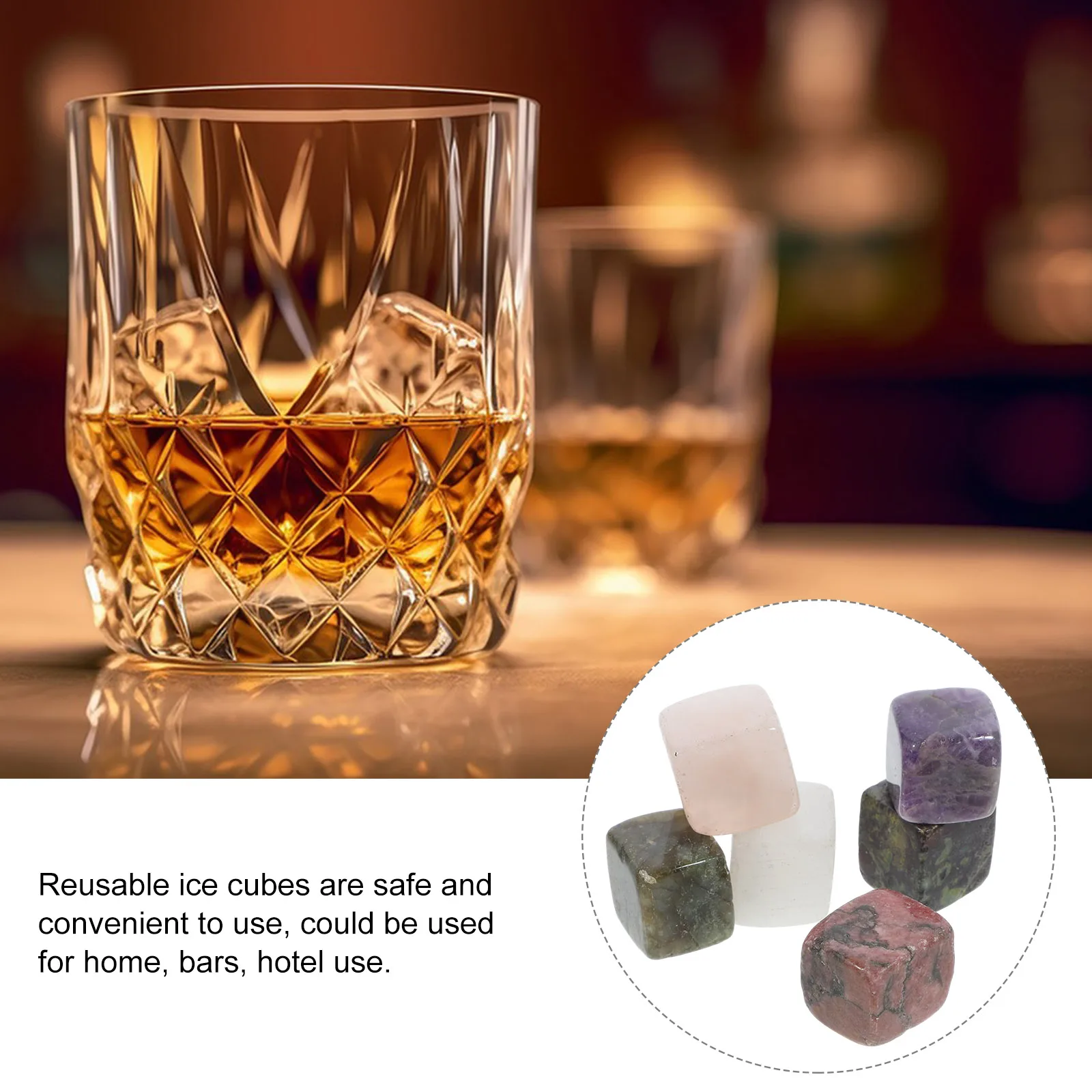 

6 pcs Crystal Ice Cubes 0 8 Inch Quartz Cooling Stones Reusable Whiskey Beverages Accessories Gifts Set Pink Purple