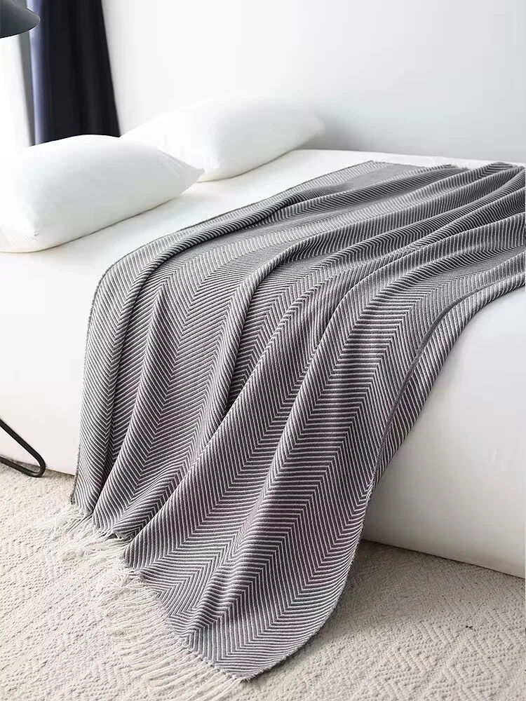 

Nordic Simple Sofa Cover Blanket Decorative Knitted Tassel Bed Tail Blanket American Light Luxury Style Gite Soft Decoration