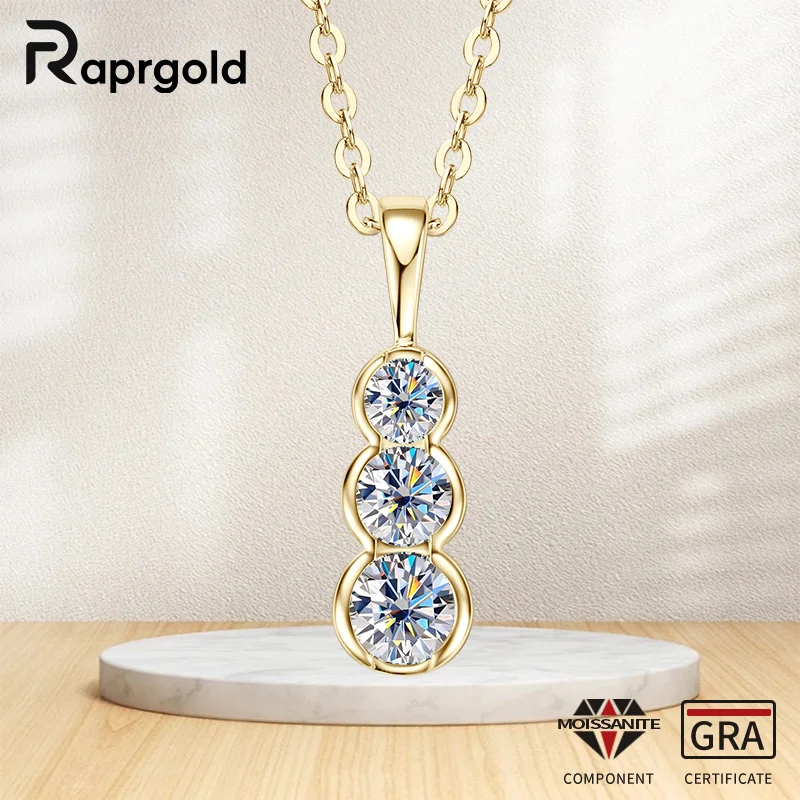 

RAPRGOLD Certified D VVS1 Round Moissanite Pendant Necklace for Women 925 Sterling Silver Chains Wedding Neck Fine Jewelry Gifts