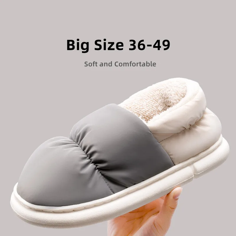 Big Size 36-49 New Men Warm Slippers Women Plush Shoes Indoor Anti-Slip Furry Slides Couples Home Bedroom Solid Color Flats