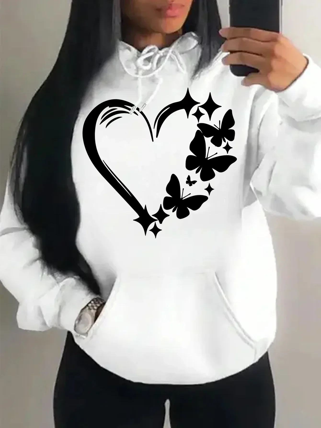 Combination of Love and Butterfly-Heart Shape Design Print Hoodies y2k Harajuku Men Women's Sweatshirt  Hip Hop Street Pullover