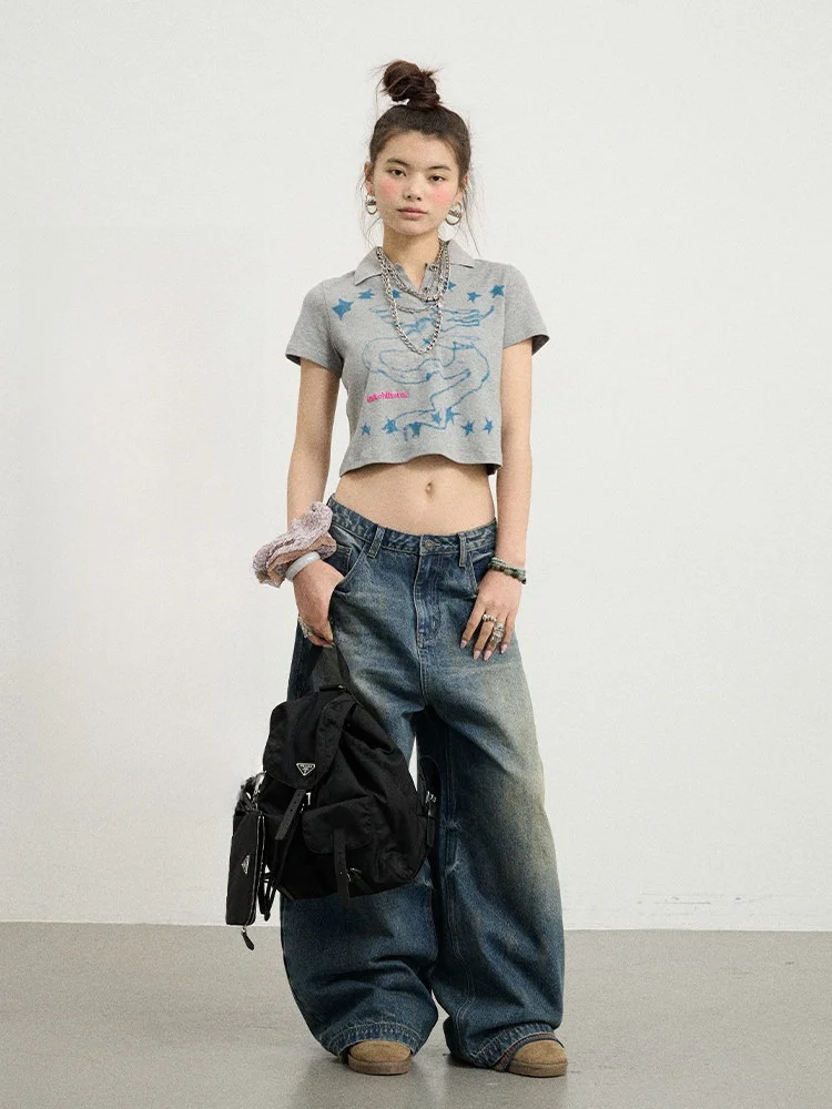 

Женская футболка Achihara Electronic Dragon Print с коротким рукавом, стандартной ширины на плечах, из смесового хлопка, Весна 2025