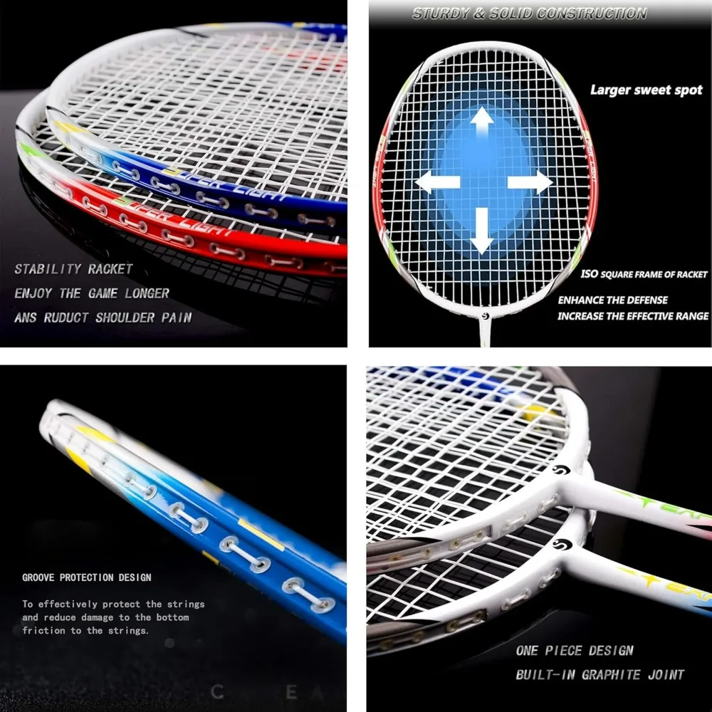 Senston Badminton Rackets Set Van 2, Grafiet As Badminton Rackets Inclusief 2 Tas, 2 Shuttle En Racket Grip.