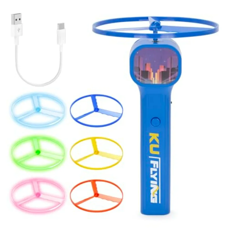 

Electric Disc Launcher with 6 Flying Spinners for Adults and,Rechargeable Glow in The Dark Disc, Outdoor Fun Fidget Cat Fetch T