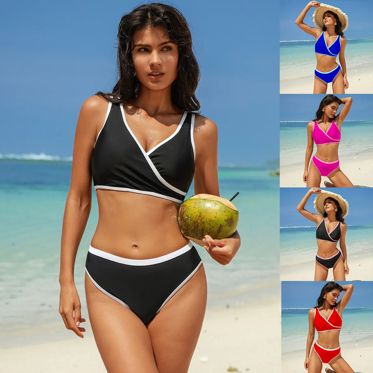

Europe and America New Swimsuit for Women Montage Contrast Color Sexy Bikini Swimwear Wholesale Bathing Suit Women