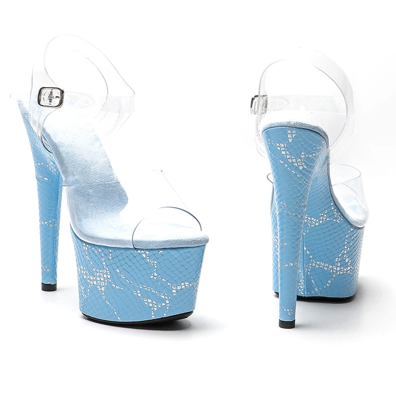 Leecabe Clear PVC upper Snake PU  platform  17CM/7Inch party High Heels Sandals Shoes Pole Dancing Shoes