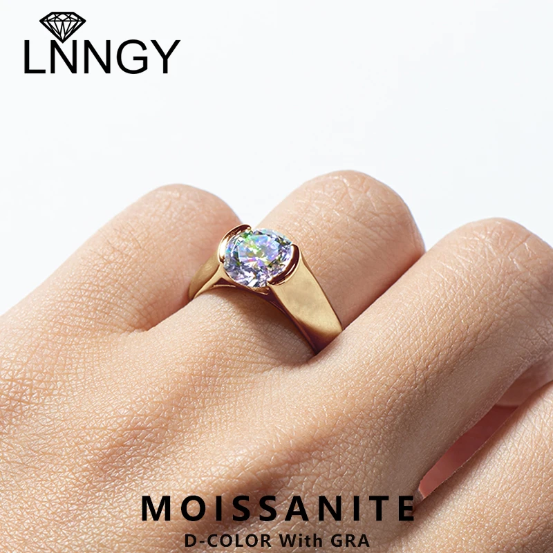 anel solitiare lngy moissanite para mulheres prata esterlina 925 noivado banda de casamento com certificado meia moldura mm 2ct 01