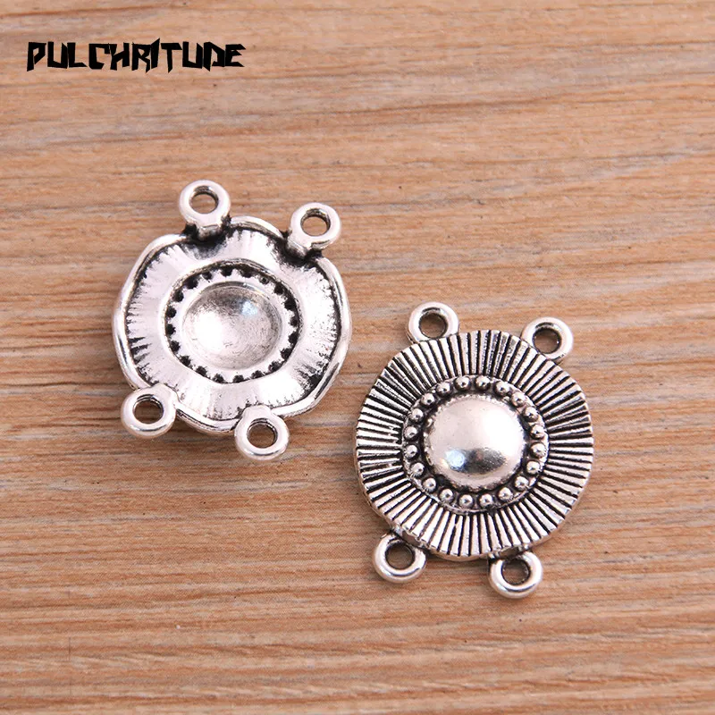 PULCHRITUDE 10pcs 21*26mm Two Color Zinc Alloy Round Pendants Connectors Linker For DIY Charm Jewelry Accessorie