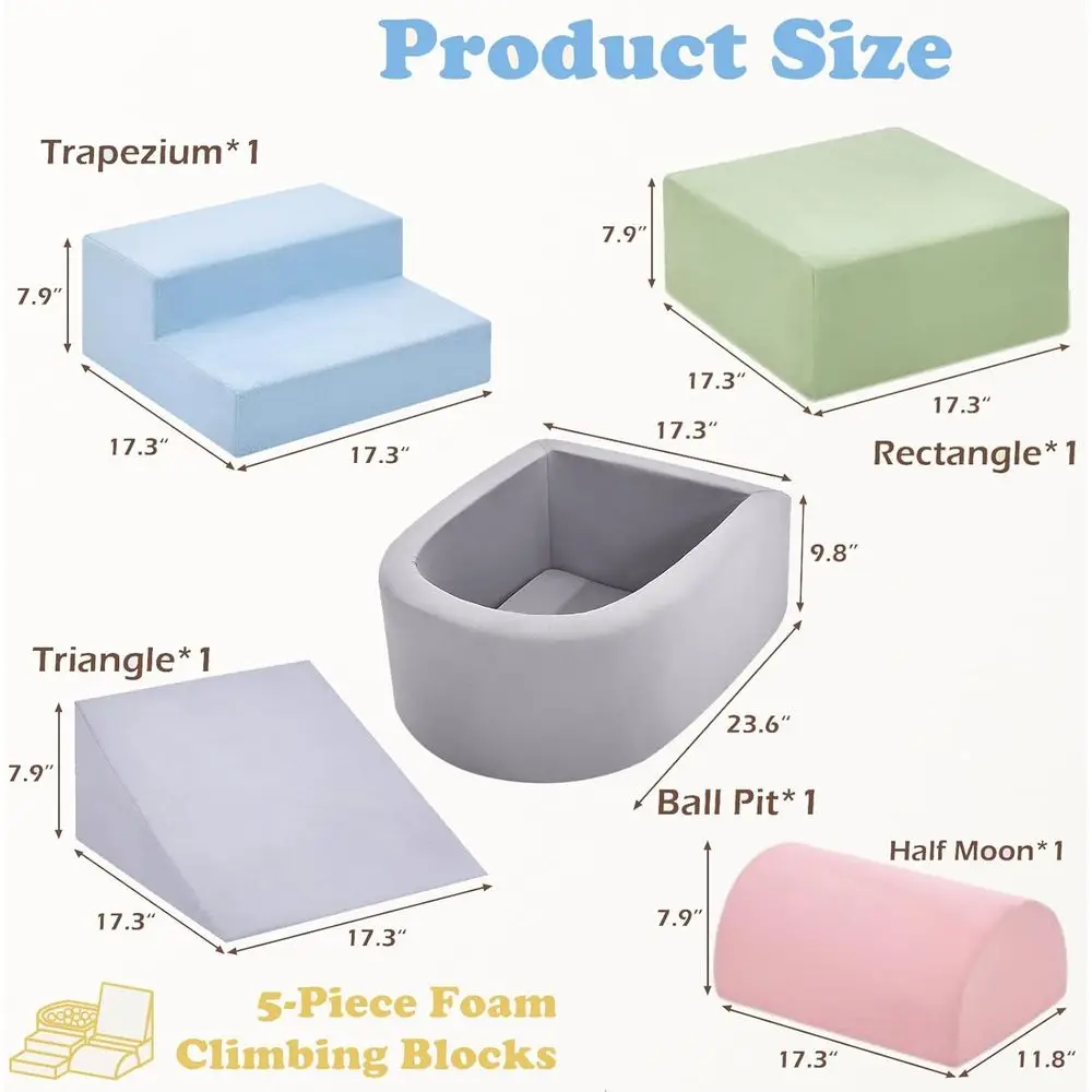5-Piece Soft Toddler Foam Climbing Set with Ball Pit for Indoor Play (Balls Not Included)