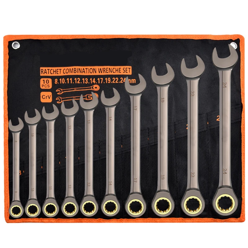 6/8/10Pcs Ratcheting Wrench Set 8-24 mm Ratchet Combination Wrenches Set for Bicycle Motorcycle Car Repair Tools Mechanical Tool