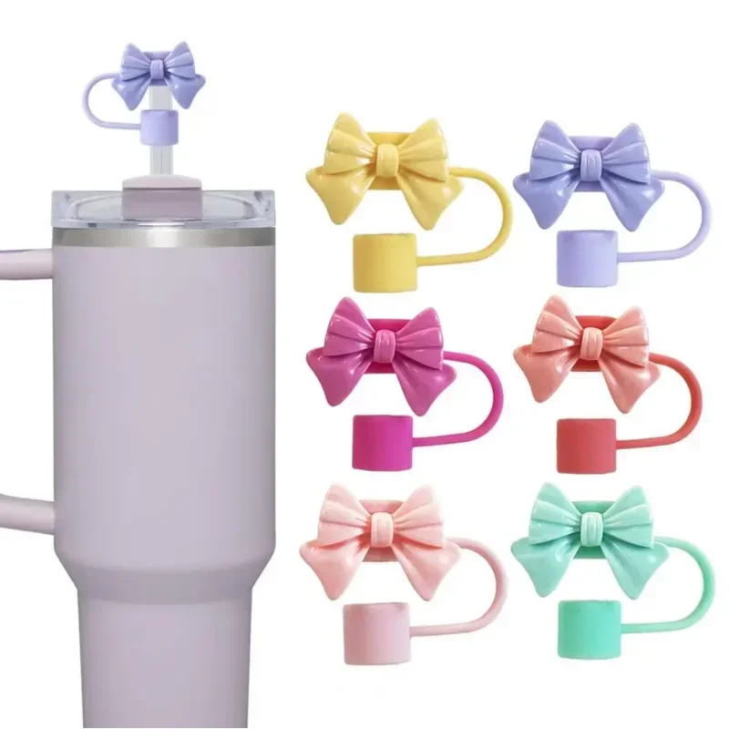 New Cute Bow Straw Cap Covers Silicone Straw Toppers Cap For Stanley Cups Accessories Straw Dust Cap For 10mm Diameter Straws