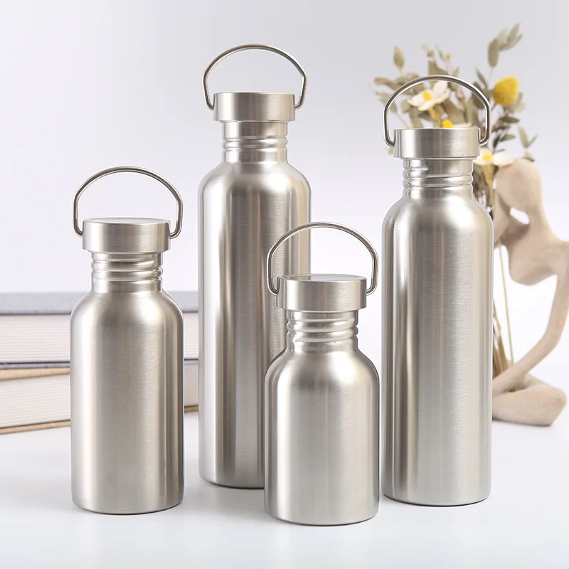 

Stainless Steel Water Bottle Single Wall Metal Water Bottle Large Camping Water Bottle with Handle Wide Mouth Leak Proof Cup