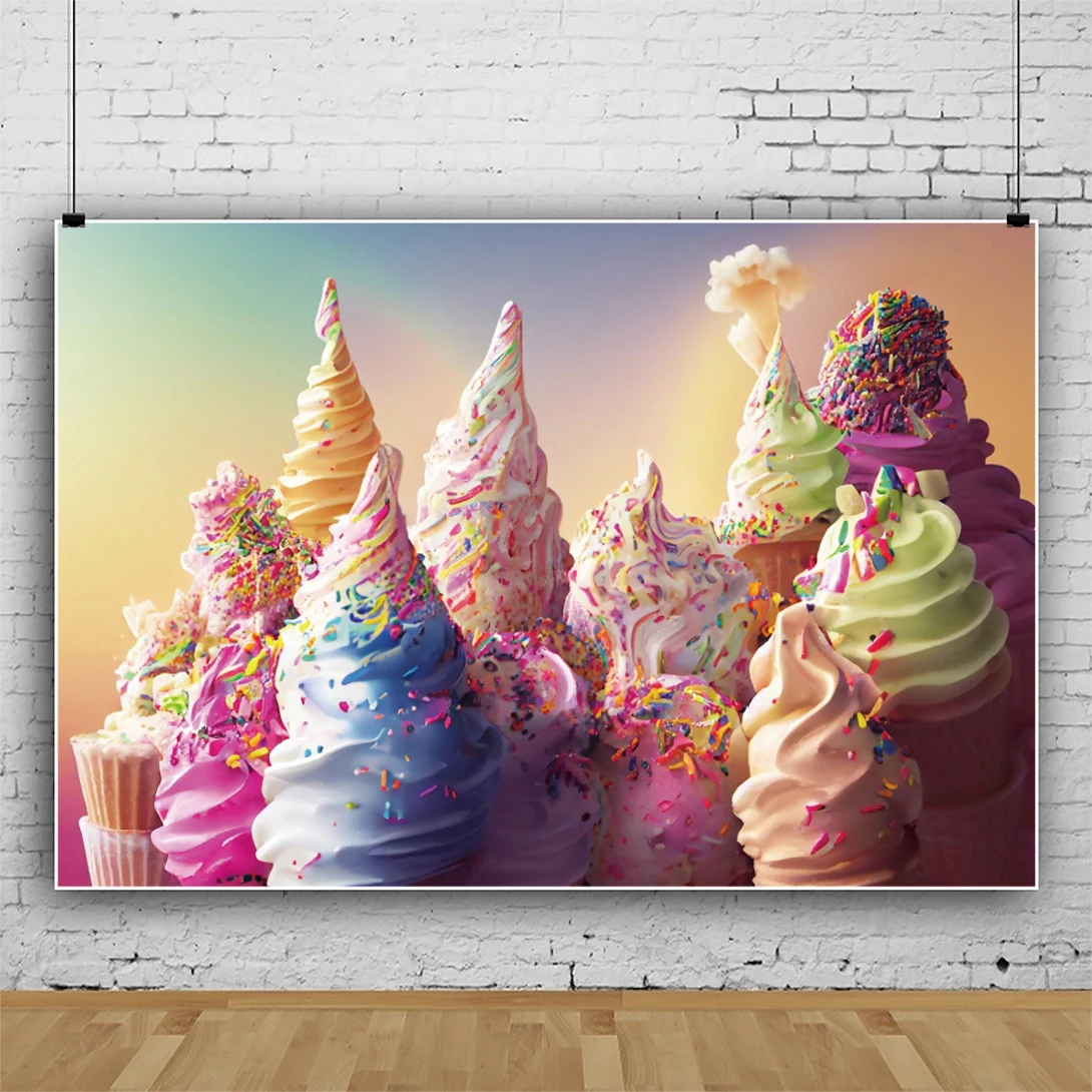 Candy Theme Backdrop Ice Cream Car Cupcake Lollipop Sweet Baby Birthday Party Decor Photography Background Photo Studio Props