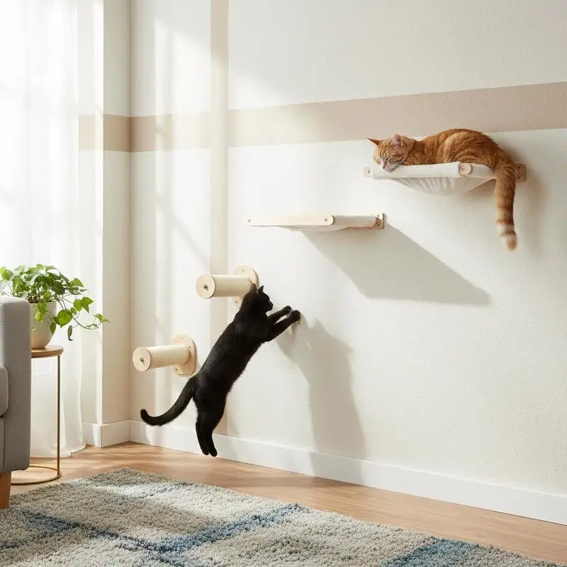 

Free Shipping-Wall Mounted Cat Perch Set 24-Inch For Indoor Climbing Playing Sleeping Heavy Duty Solid Wood Multi-Level Pet Acti